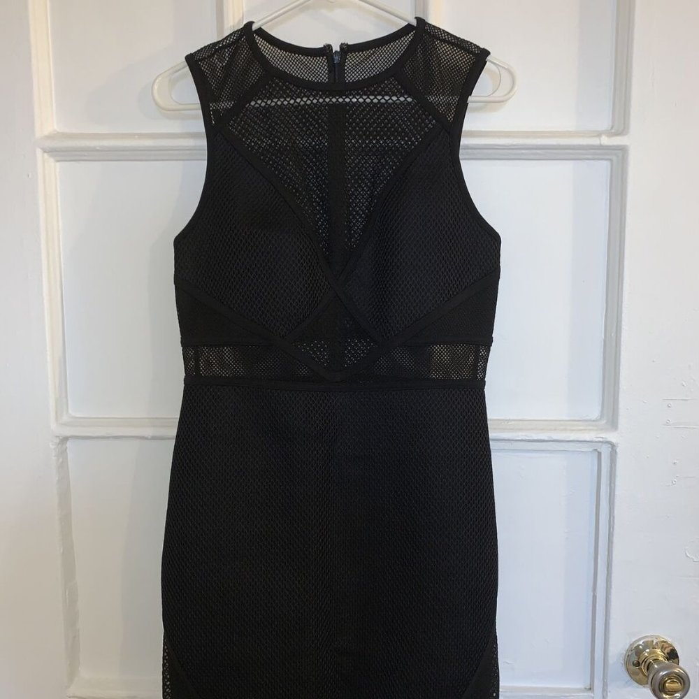 Express Black Mesh Insert Bodycon Cage Fisnet Dress, Size Medium
